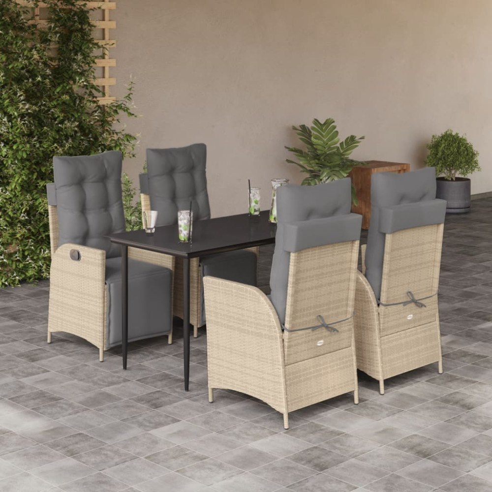 vidaXL Matgrupp för trädgården med dynor 5 delar mixbeige konstrotting