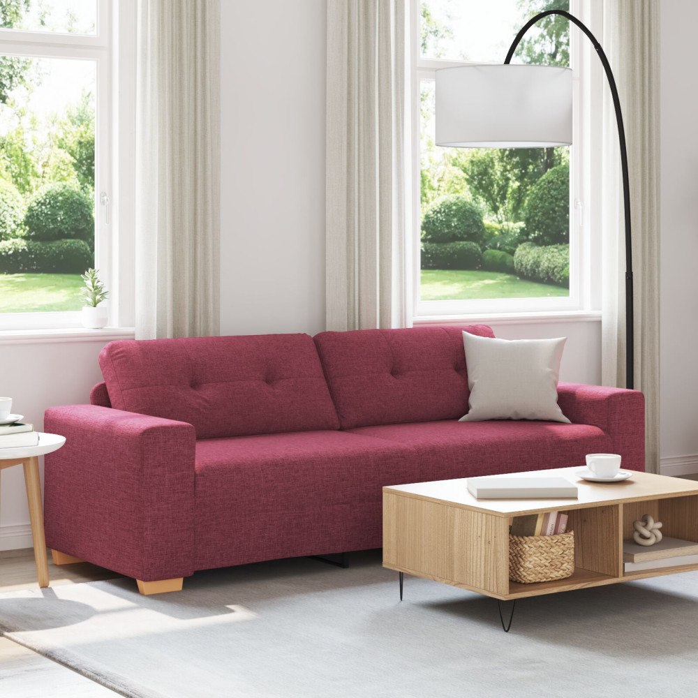 vidaXL 3-sitssoffa Vinröd 180 cm Tyg