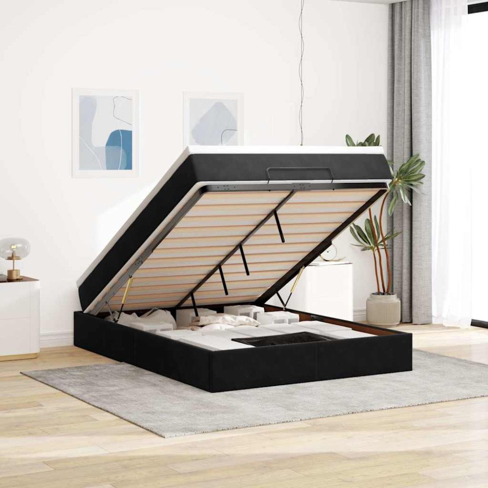 vidaXL Ottoman sängram med madrass svart 140x200 cm sammet
