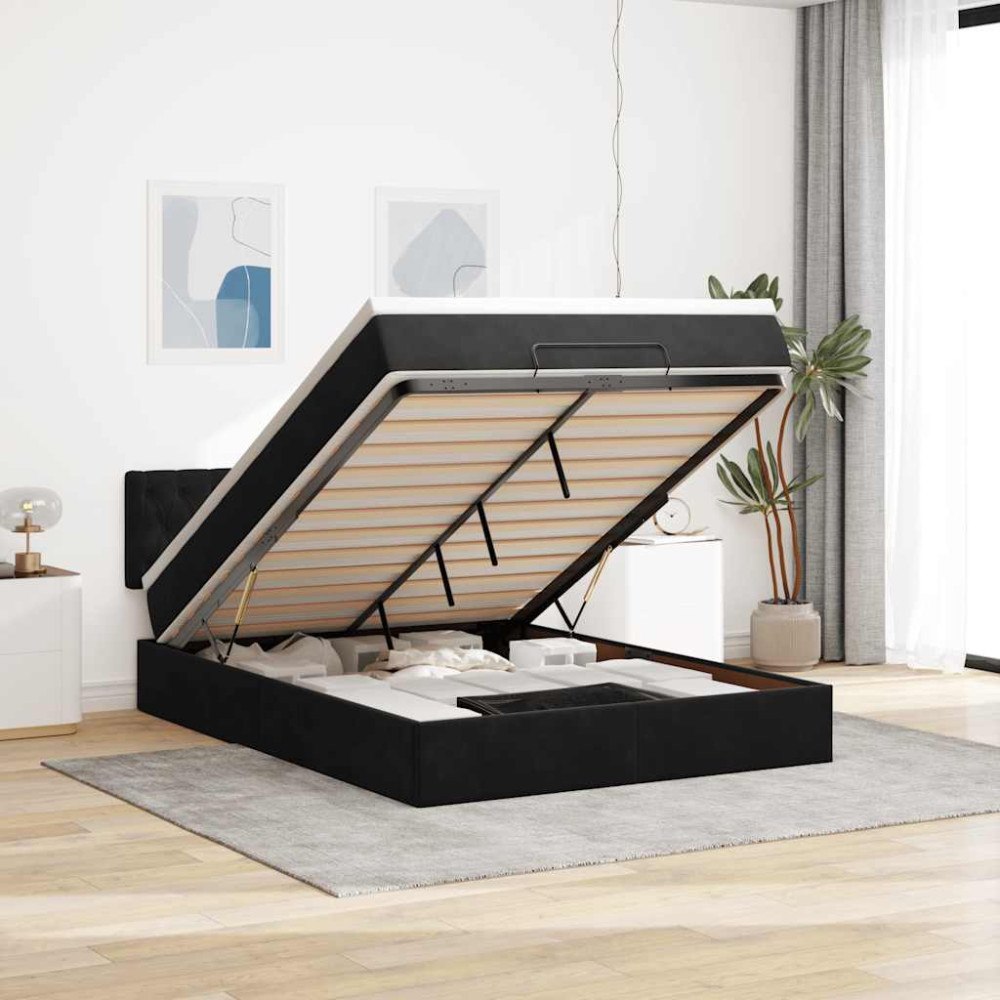 vidaXL Ottoman sängram med madrass svart 140x200 cm sammet