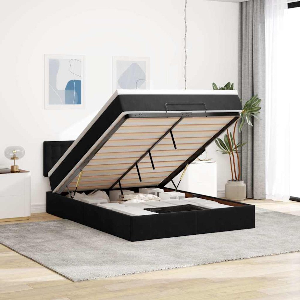 vidaXL Ottoman sängram med madrass svart 140x200 cm sammet