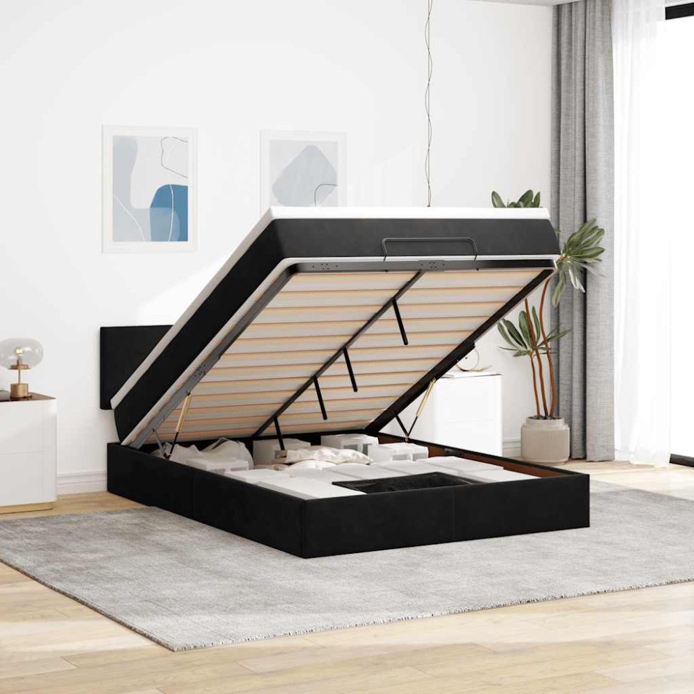 vidaXL Ottoman sängram med madrass svart 140x200 cm sammet