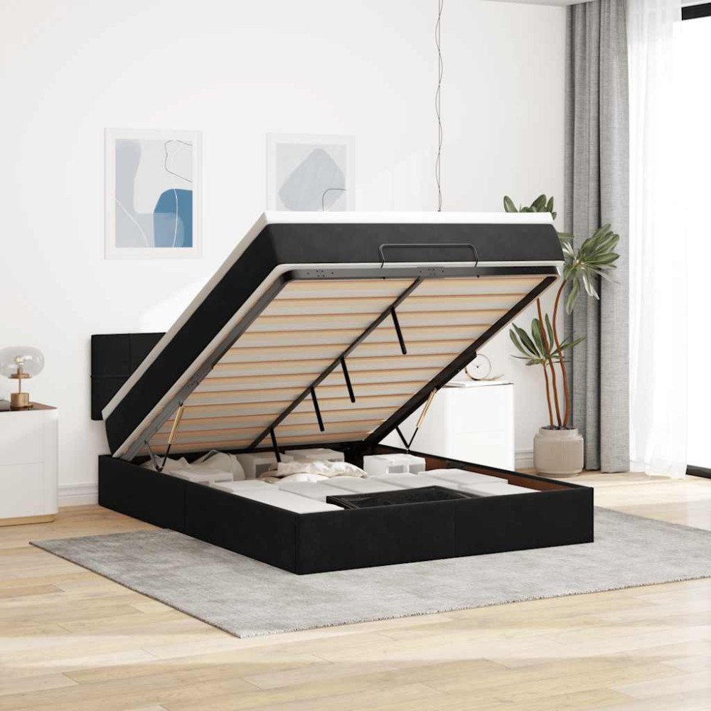 vidaXL Ottoman sängram med madrass svart 140x200 cm sammet