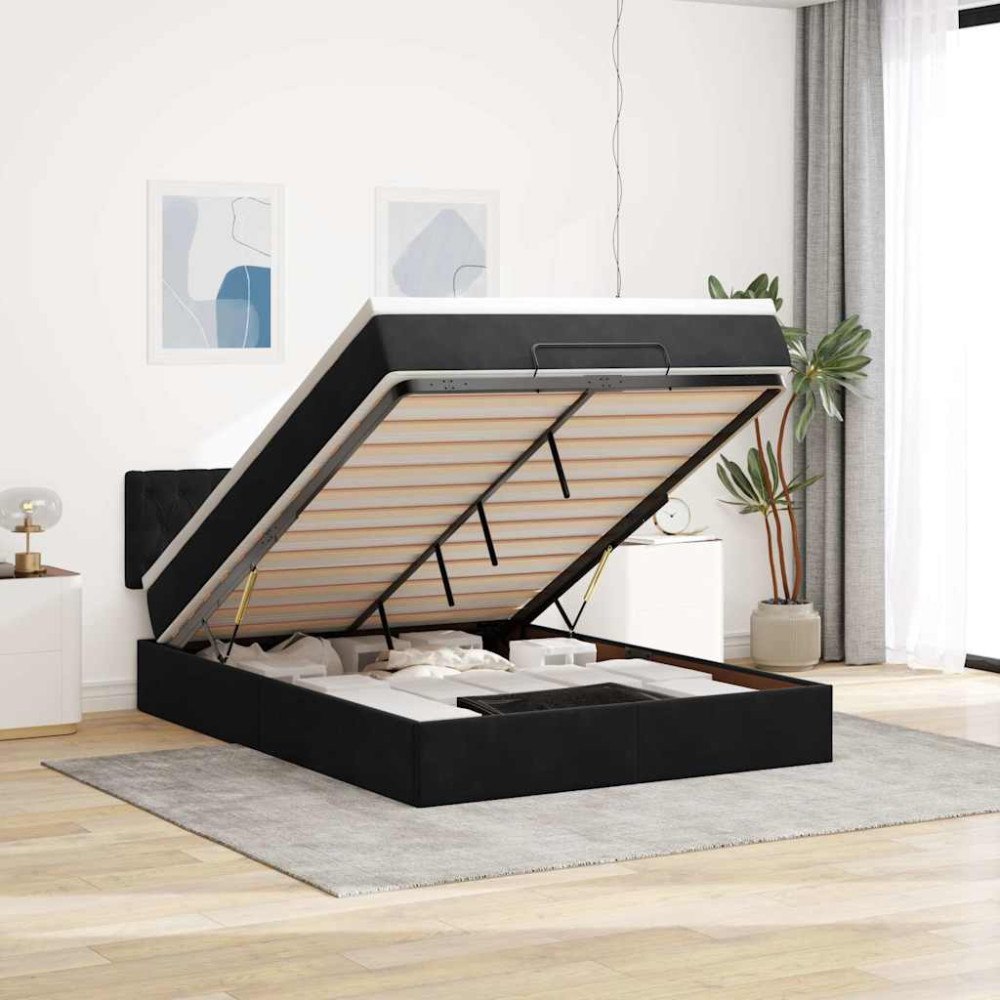 vidaXL Ottoman sängram med madrass svart 140x200 cm sammet