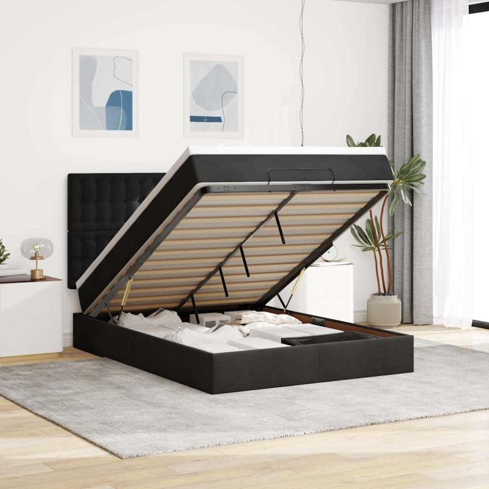 vidaXL Ottoman sängram med madrasser svart 140x200 cm sammet
