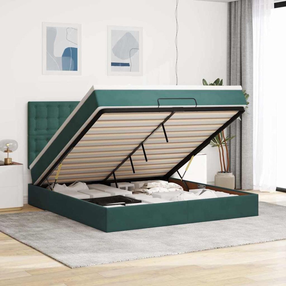 vidaXL Ottoman sängram med madrasser mörkgrön 160x200 cm sammet