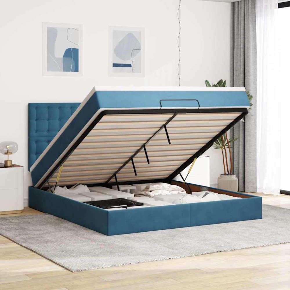 vidaXL Ottoman sängram med madrasser mörkblå 160x200 cm sammet