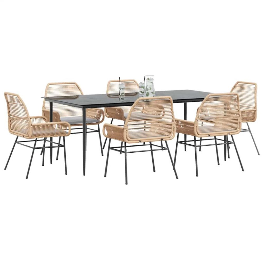 vidaXL Matgrupp för trädgården med dynor 7 delar brun polyrotting glas