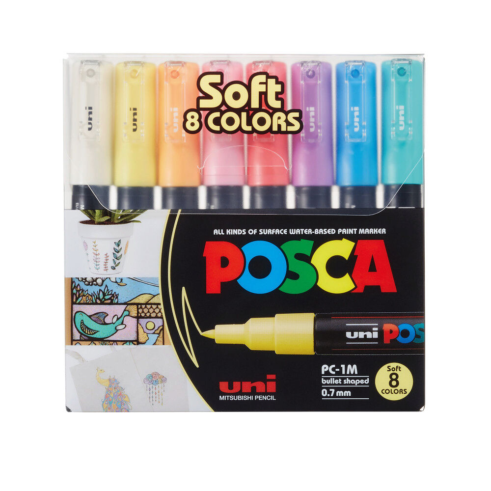 POSCA Posca - PC1MC - Extra Fine Bullet Tip Pen - Soft Colors, 8 pc