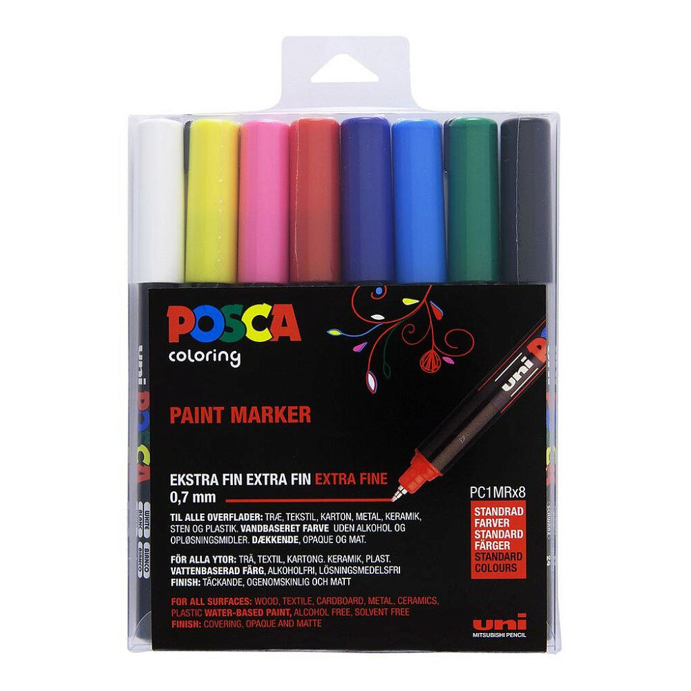 POSCA Posca - PC1MR - Extra Fine Tip Pen - Basic Colors, 8 pc