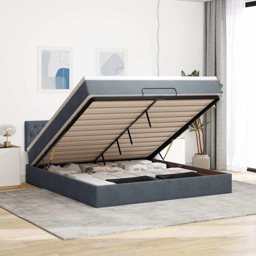 vidaXL Ottoman sängram med madrass mörkgrå 160x200 cm sammet