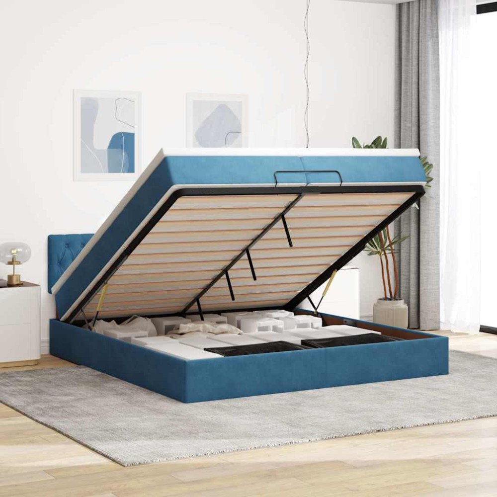 vidaXL Ottoman sängram med madrass mörkblå 200x200 cm sammet