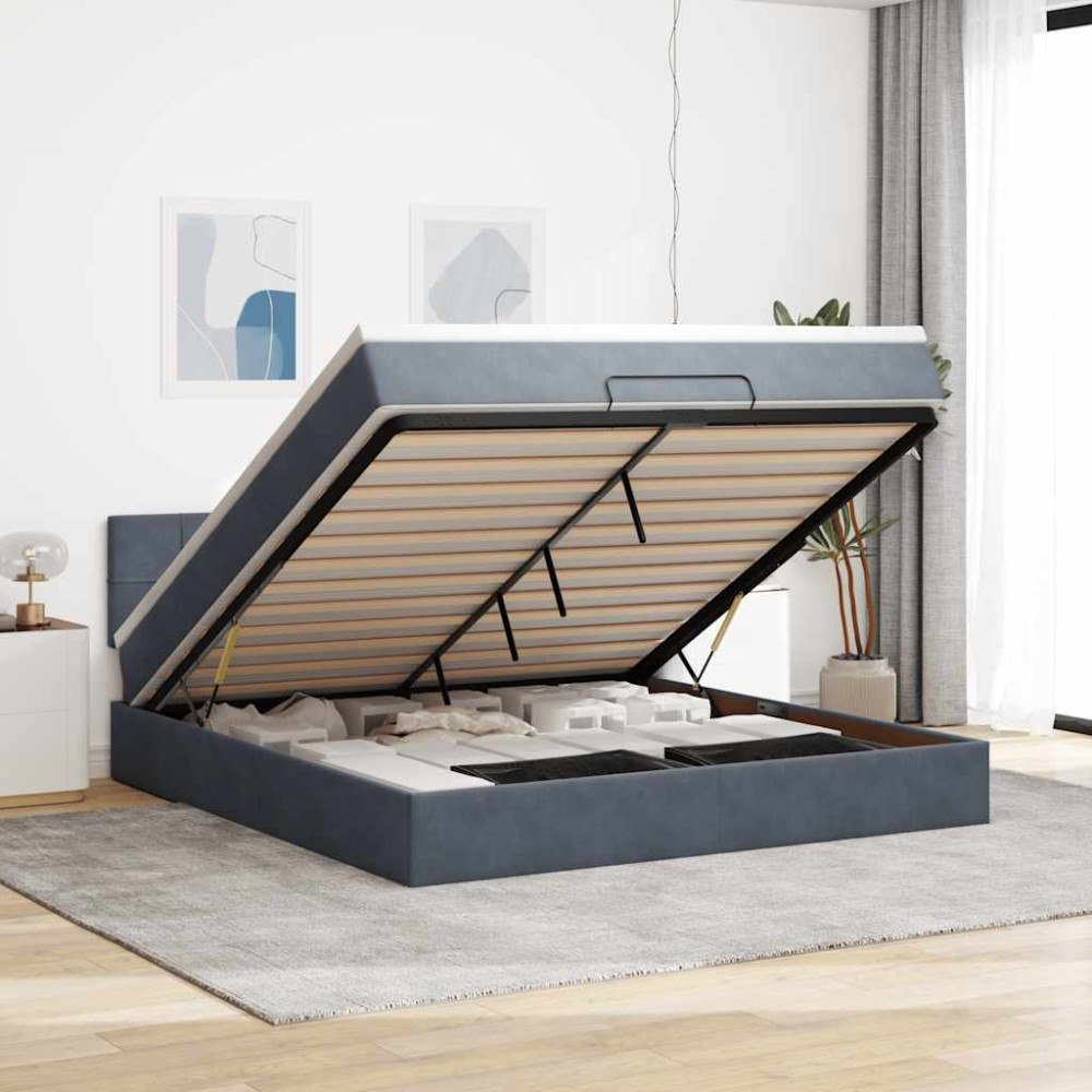 vidaXL Ottoman sängram med madrass mörkgrå 160x200 cm sammet