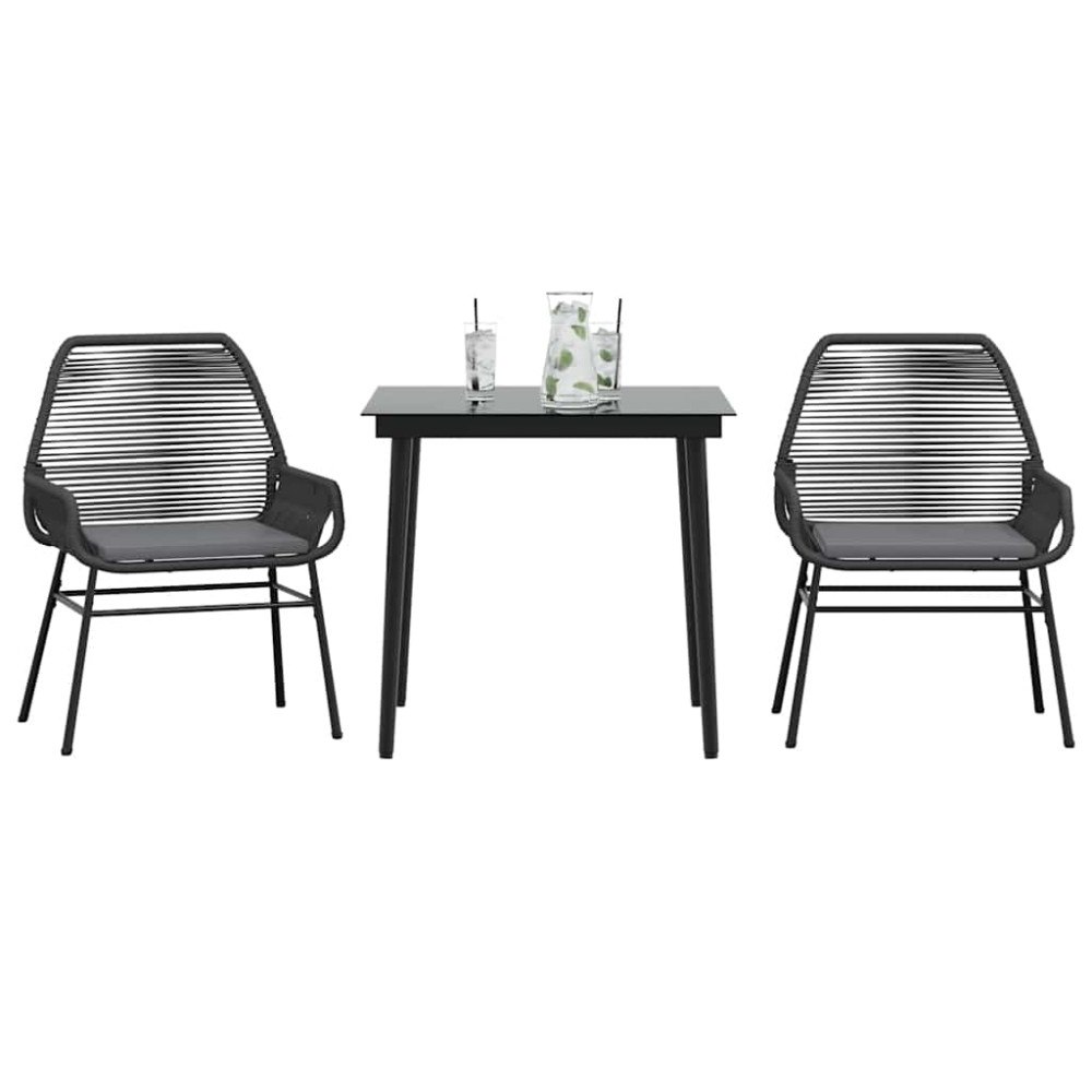 vidaXL Matgrupp för trädgård med dynor 3 delar svart konstrotting&glas
