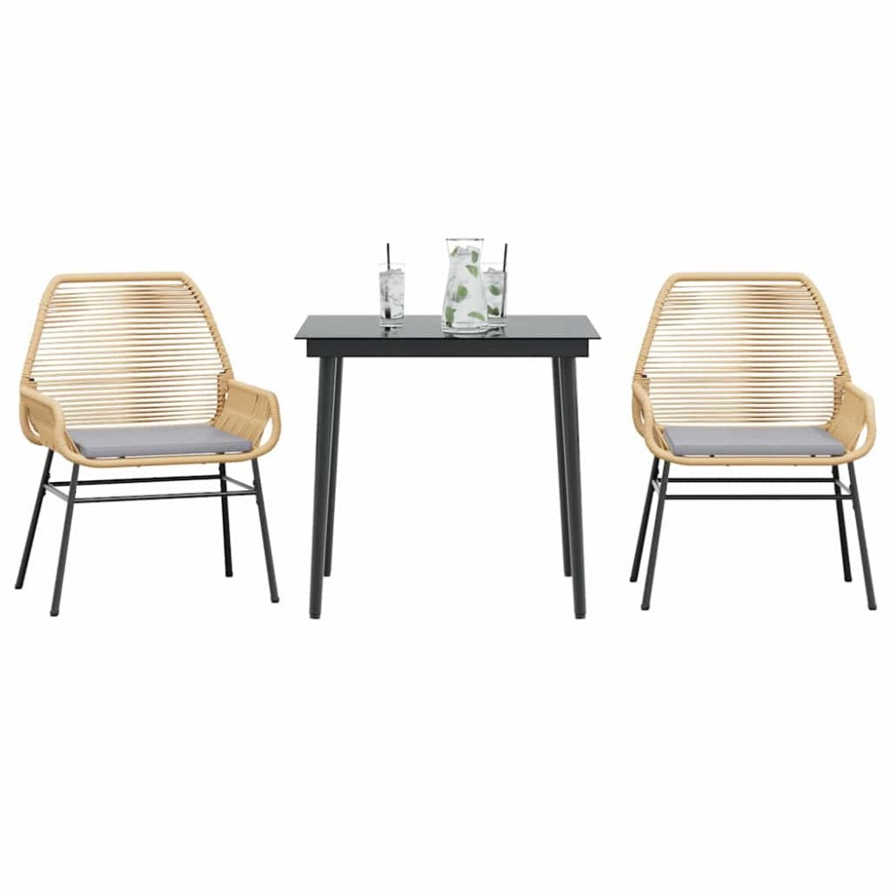 vidaXL Matgrupp för trädgård med dynor 3 delar brun polyrotting glas