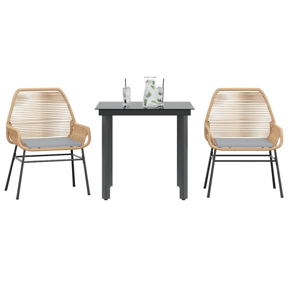 vidaXL Matgrupp för trädgård med dynor 3 delar brun polyrotting glas