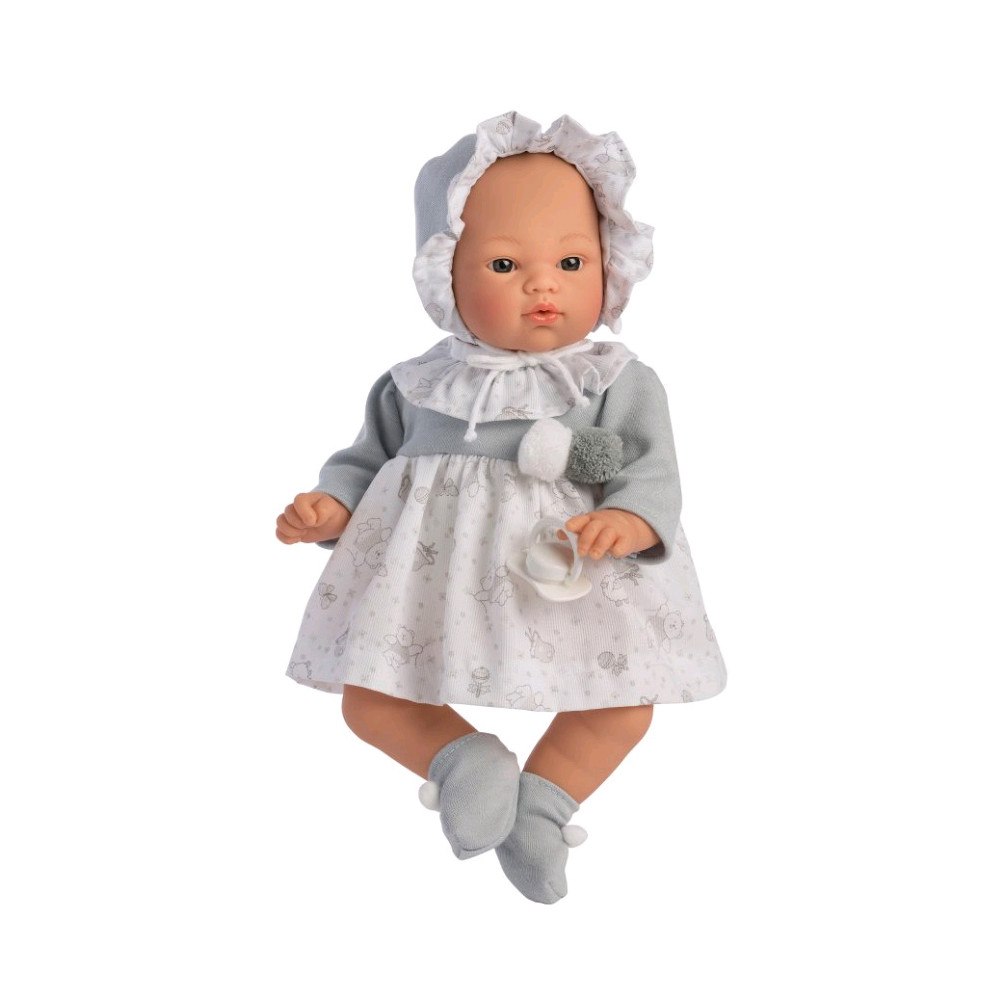 Asi Asi - Koke doll in grey and white dress, 36 cm