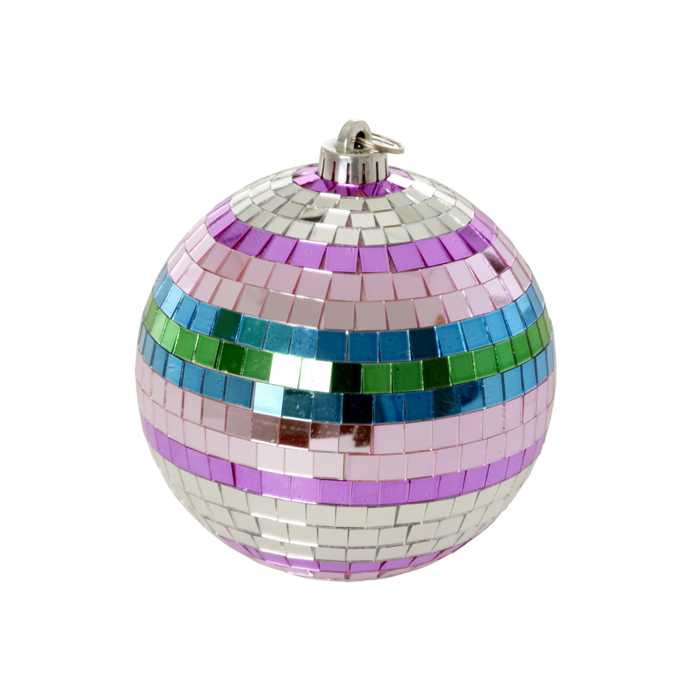 RICE Rice - Disco Ball with Funky Stripes - Pink, Silver, Green, Blue - Medium