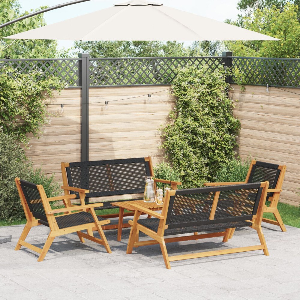 vidaXL Trädgårdsstolar med Bord 5 pcs Svart 90 x 45 x 40 cm