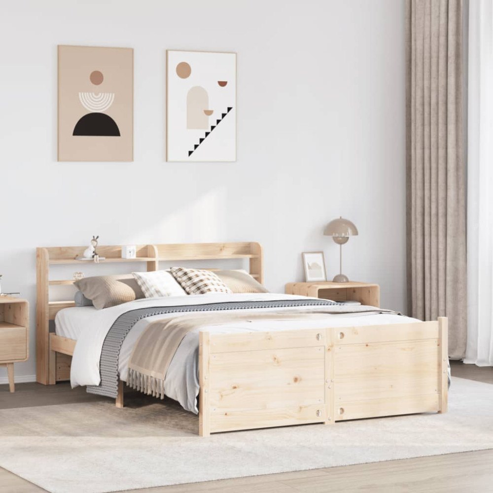 vidaXL Sängram med huvudgavel 135x190 cm massiv furu