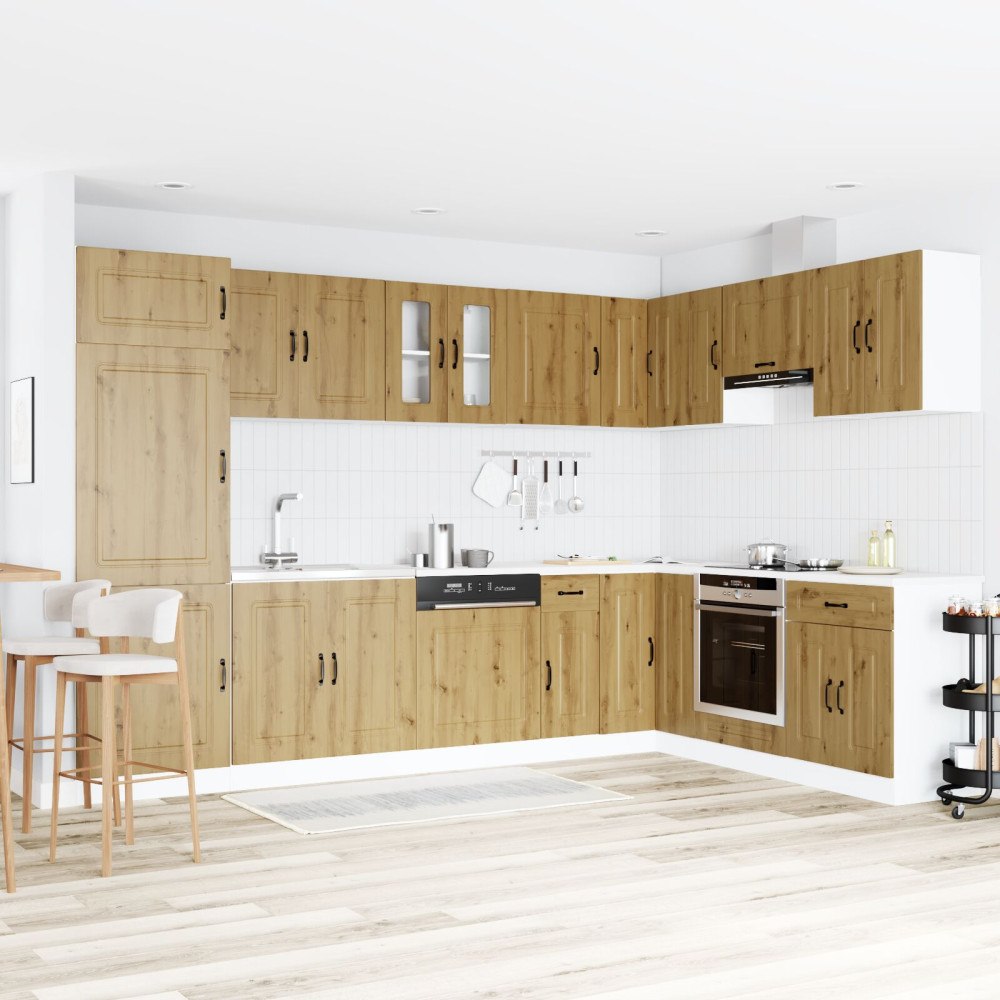 vidaXL Köksskåp "Kalmar" med dubbla diskhoar i artisanoak konstruerat trä