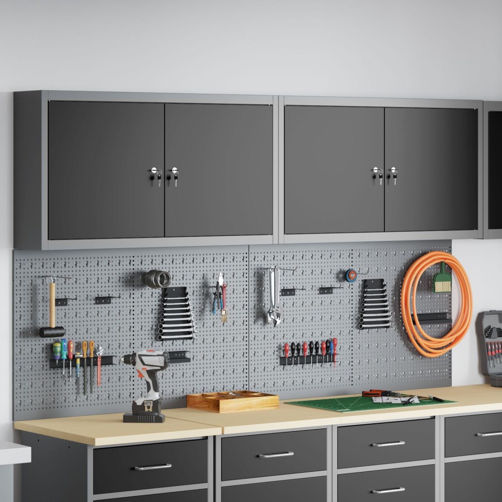 vidaXL 6-delars verktygsskåp och pegboard-set väggmonterat svart metall