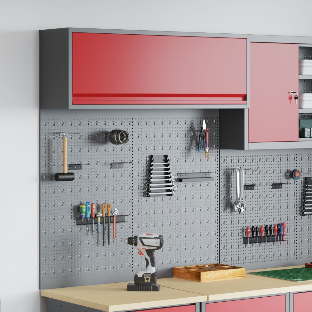 vidaXL 3-delars verktygsskåp och pegboard-set väggmonterad röd metall