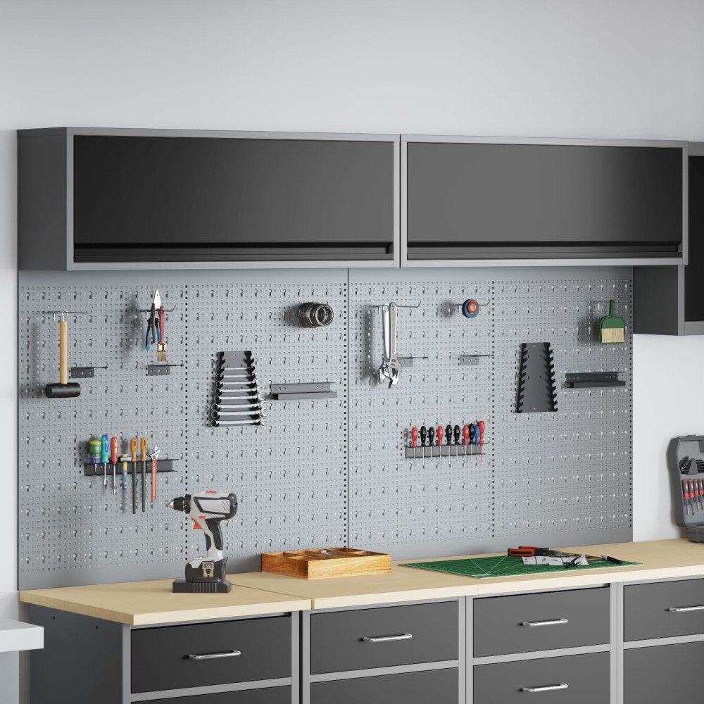 vidaXL 6 Delars Verktygsskåp och Pegboard Set Väggmonterad Svart Metall