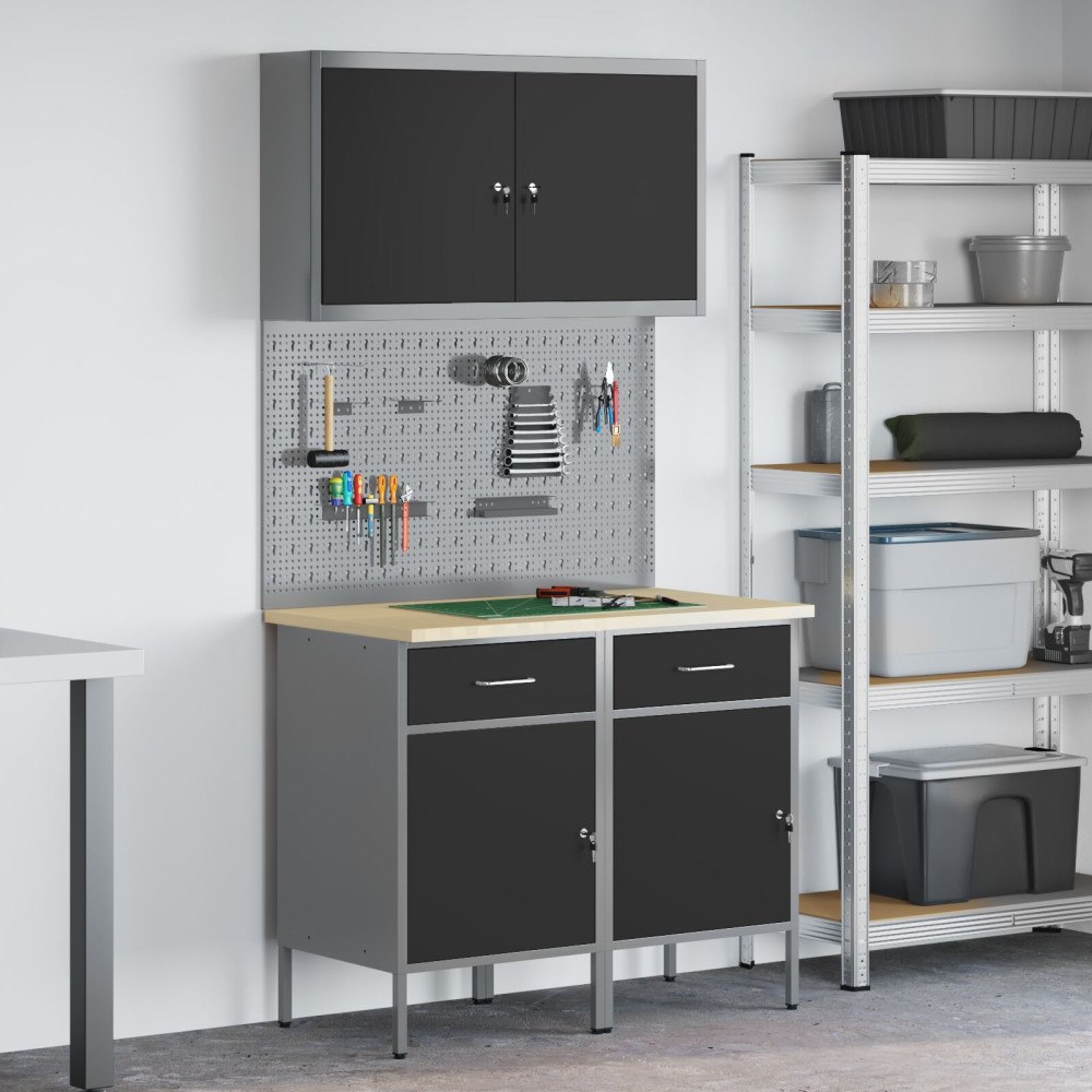 vidaXL 5-delat arbetskabinett och pegboard-set svart MDF och metall