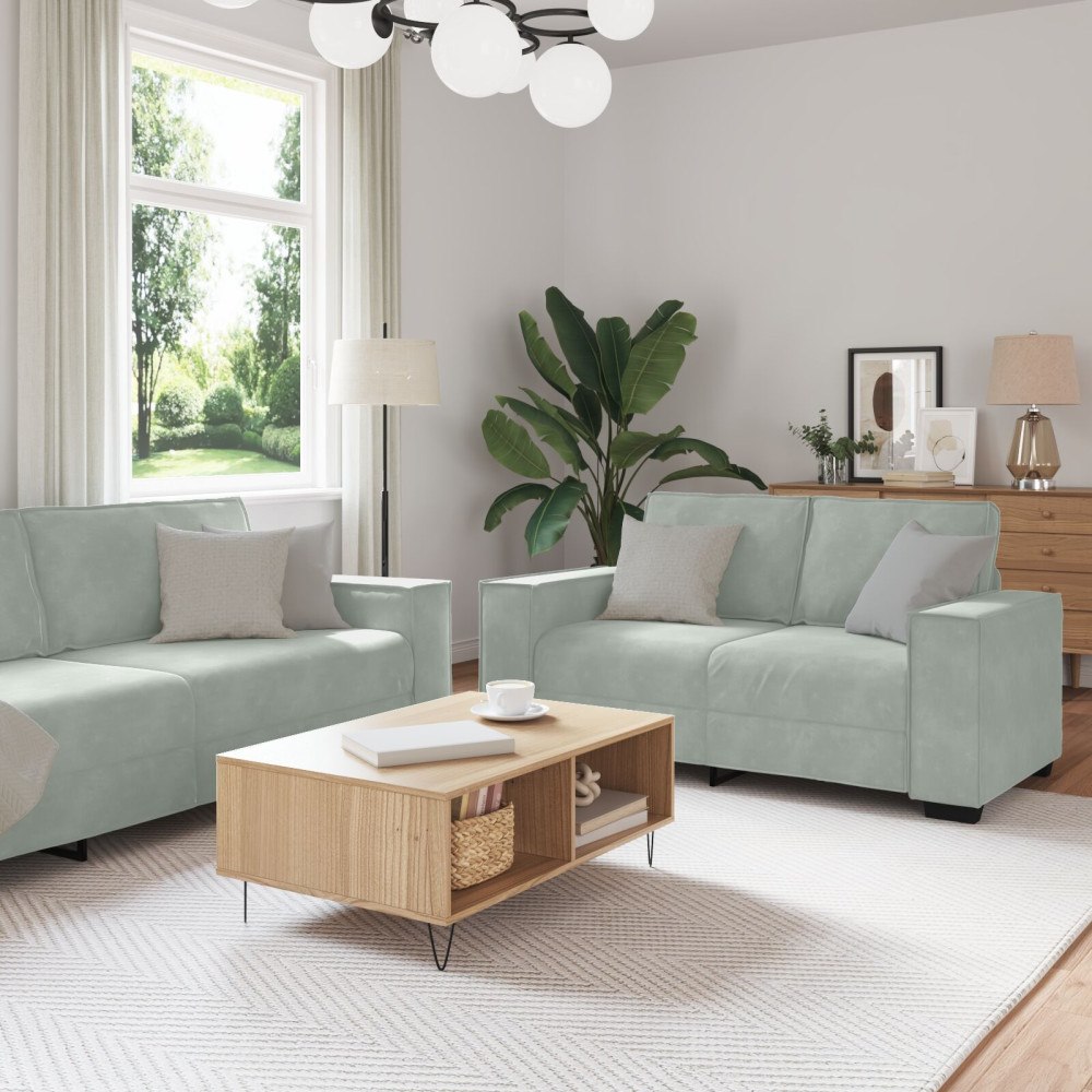 vidaXL Soffa 3+2+1 med dynor i ljusgrå sammet