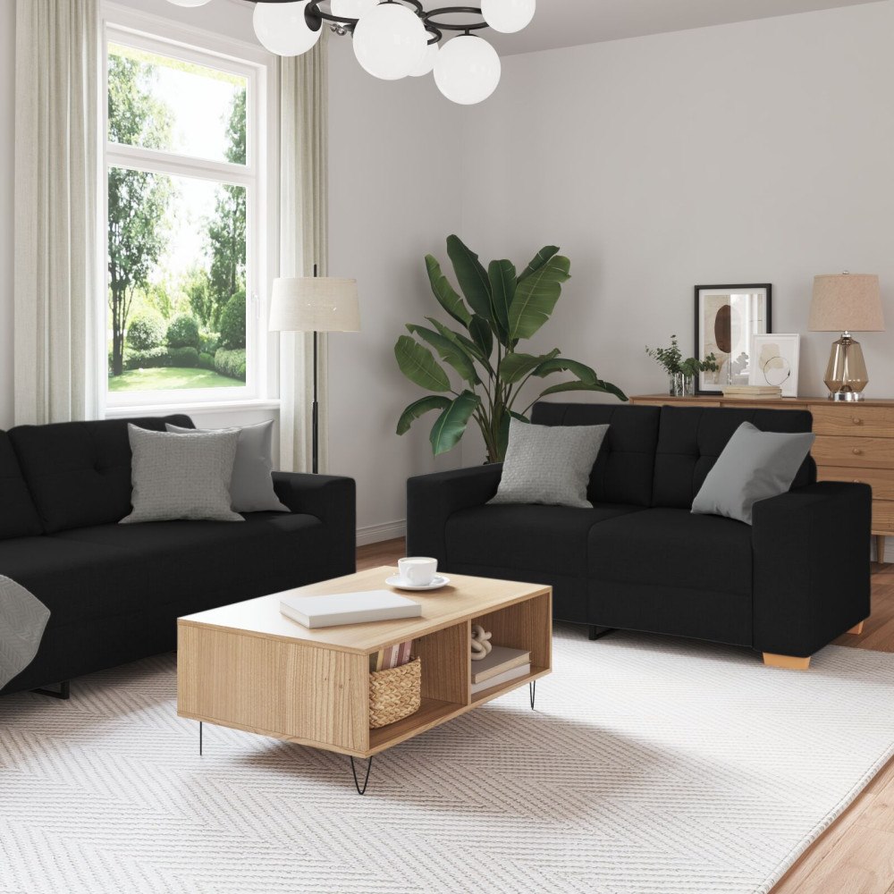 vidaXL Soffa 3+2+1 med dynor i svart tyg