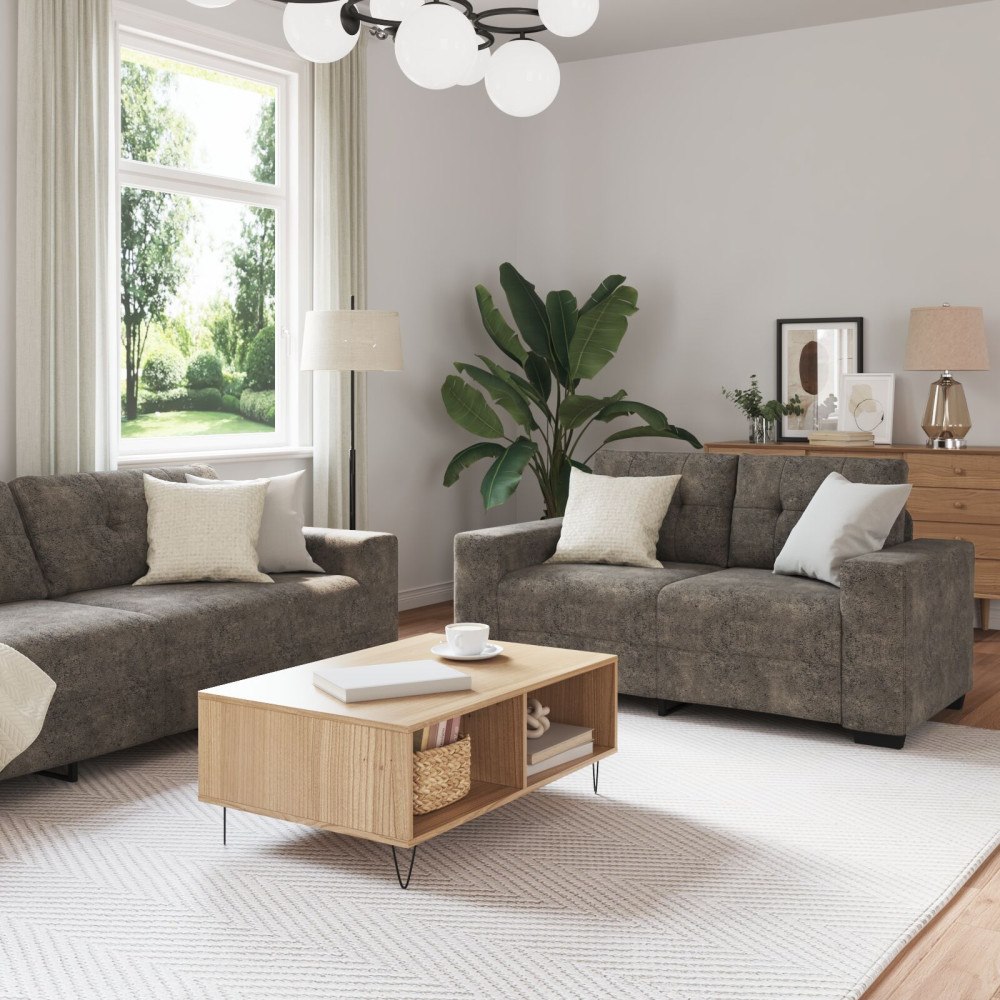vidaXL Soffa 3+2+1 med dynor i mörkgrått konstläder