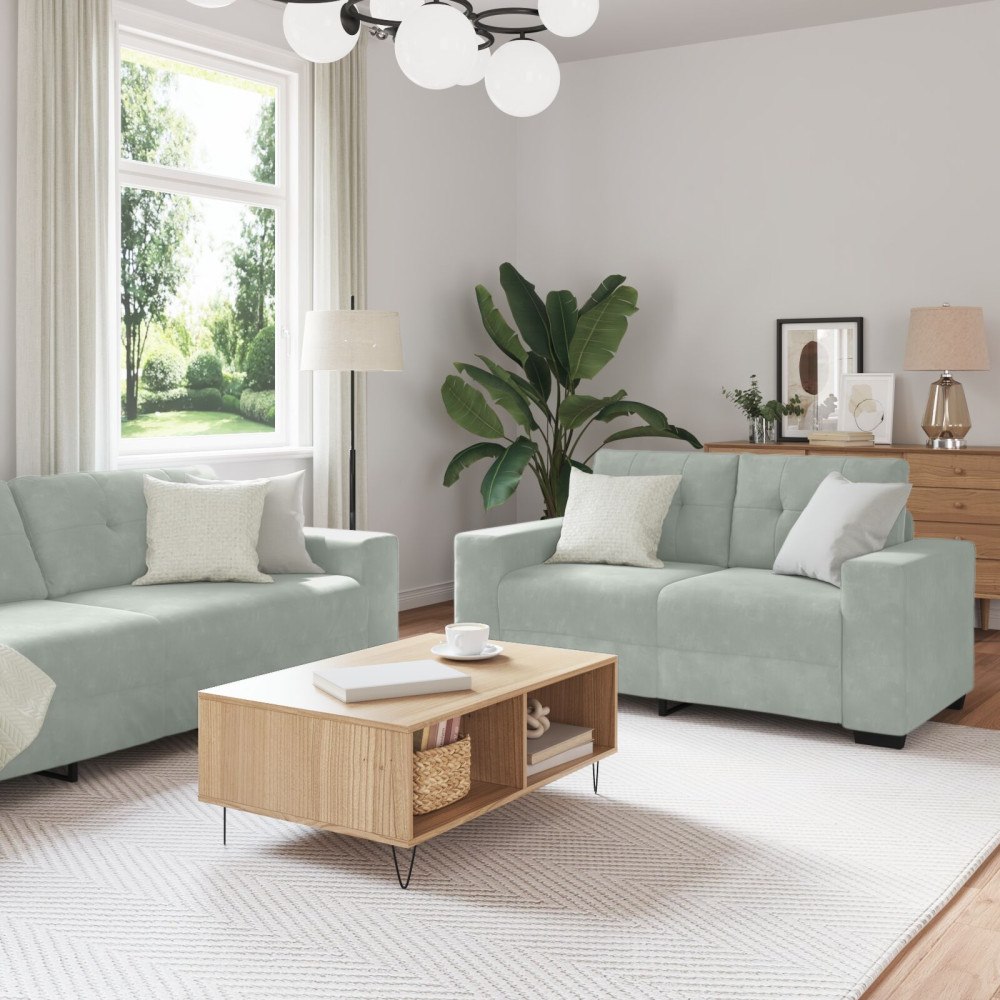 vidaXL Soffa 3+2+1 med dynor i ljusgrå sammet
