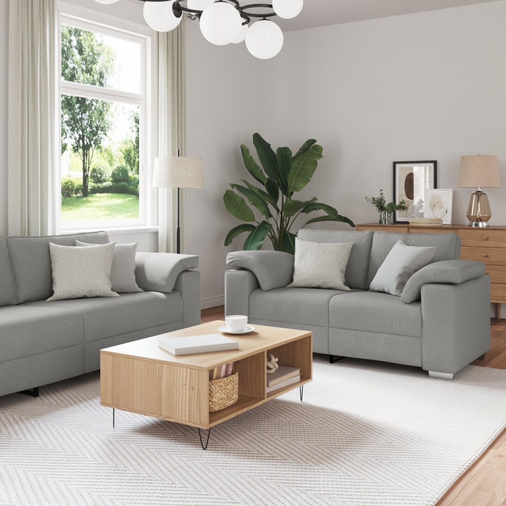 vidaXL Soffa 3+2 med dynor i molngrått tyg