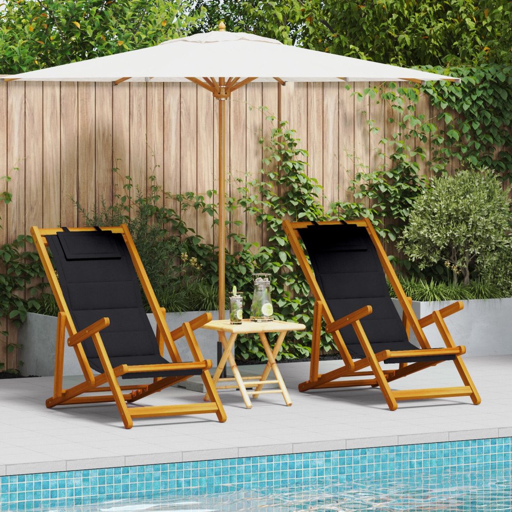 vidaXL Strandstol med kudde 2 pcs Brun x Massivt akaciaträ