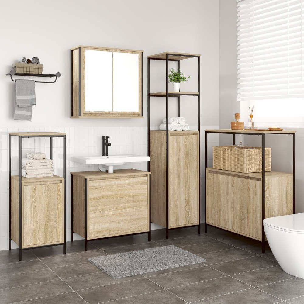 vidaXL Badrumsmöbelset 5 pcs Beige 76,5 x 35 x 95 cm Konstruerat trä