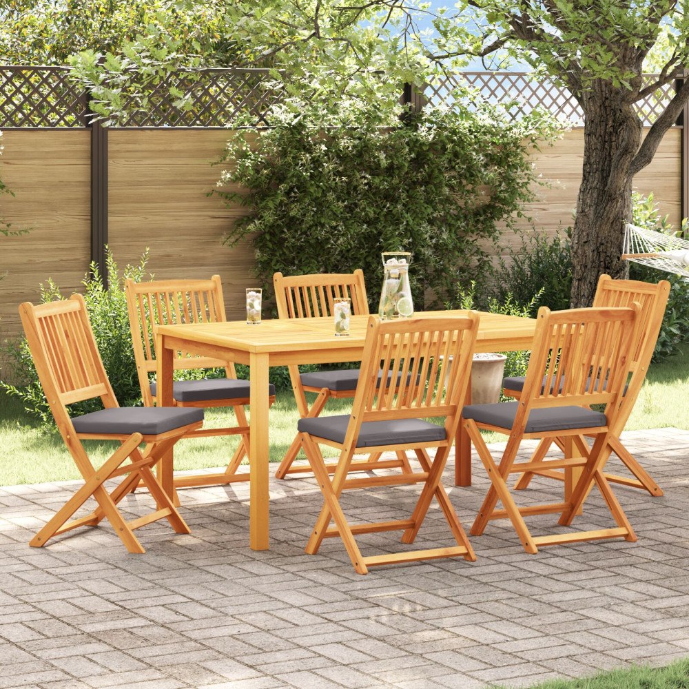 vidaXL Fällstol med kudde 6 pcs Grå 49 x 57.5 x 92cm Massivt akaciaträ