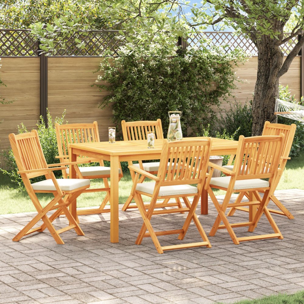 vidaXL Fällstol med kudde 6 pcs Vit 49 x 57.5 x 92cm Massivt akaciaträ