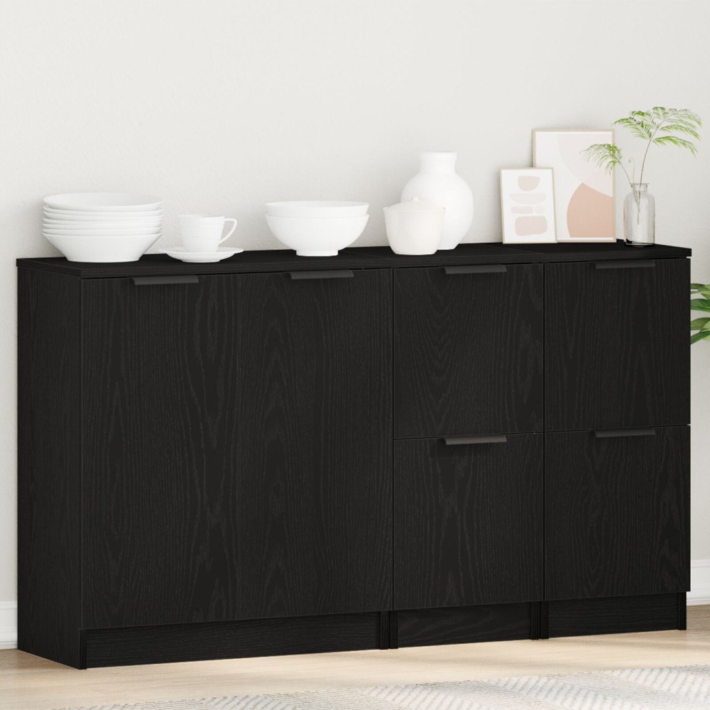 vidaXL Sideboards 3 st Svart Ekträ