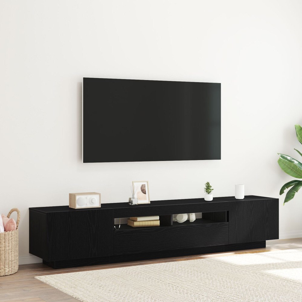 vidaXL TV-bänk med LED-lampor, svart ek, 200x35x40 cm, konstruerat trä