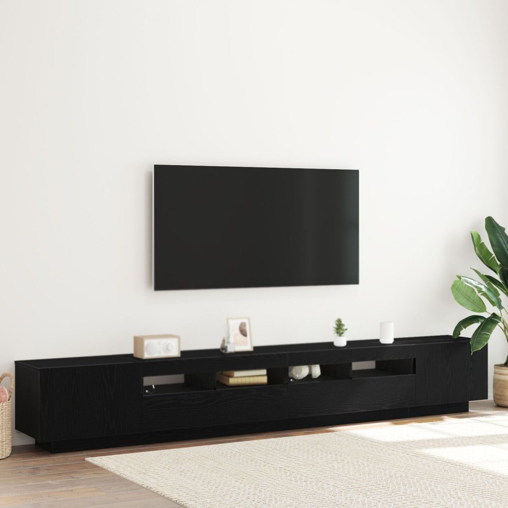 vidaXL TV-bänk med LED-lampor, svart ek, 260x35x40 cm, tillverkad av konstruerat trä