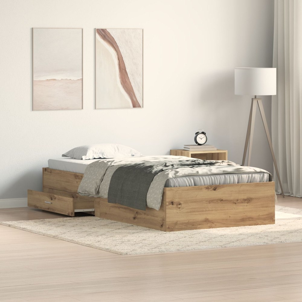 vidaXL Sängram med låda Artisan Ek 90 x 190 cm Konstruerat trä