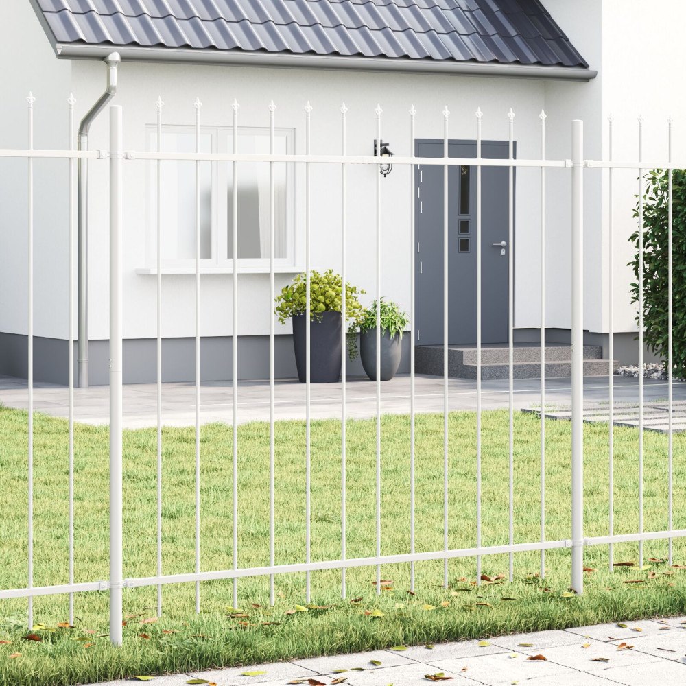vidaXL Trädgårdsstaket med Spetsigt Topp Vit 11,9x1,5 m Stål