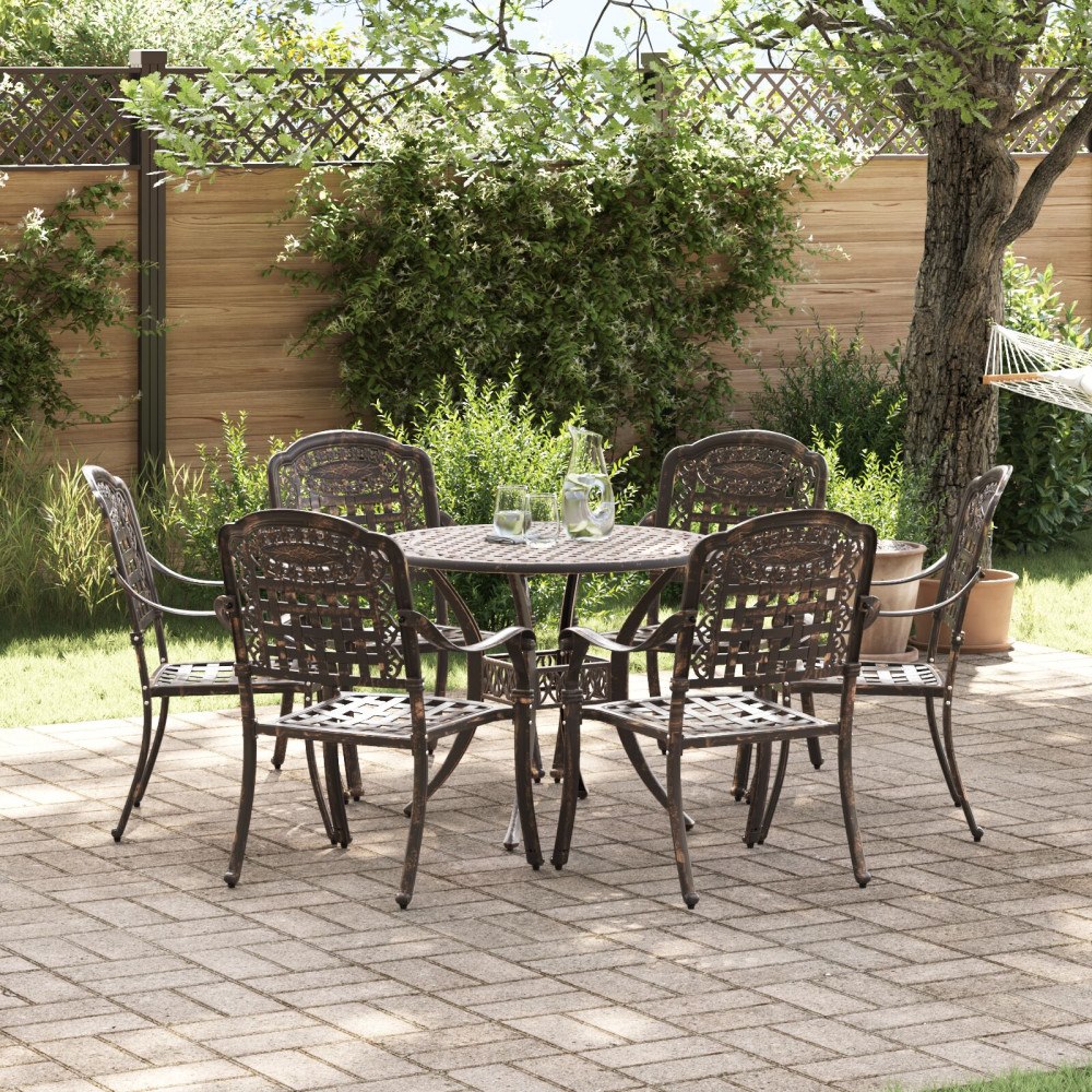 vidaXL Trädgårdsmöbelset 7 pcs Brons 90 x 90 x 75 cm Gjutet Aluminium