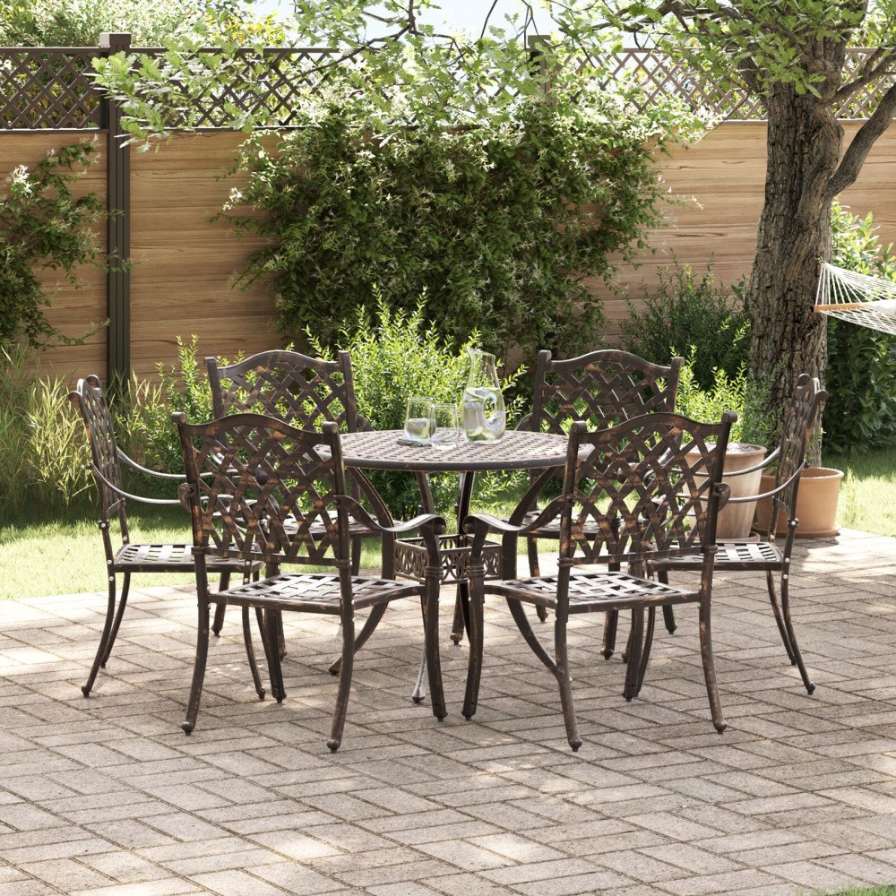 vidaXL Trädgårdsmöbelset 7 pcs Brons 90 x 90 x 75 cm Gjutet Aluminium