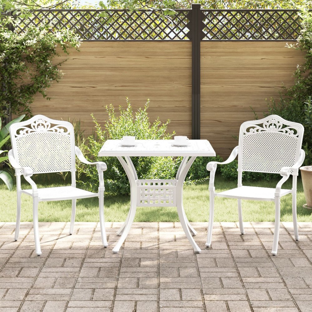 vidaXL Trädgårdsbord Set 3 pcs Vit Gjutet Aluminium