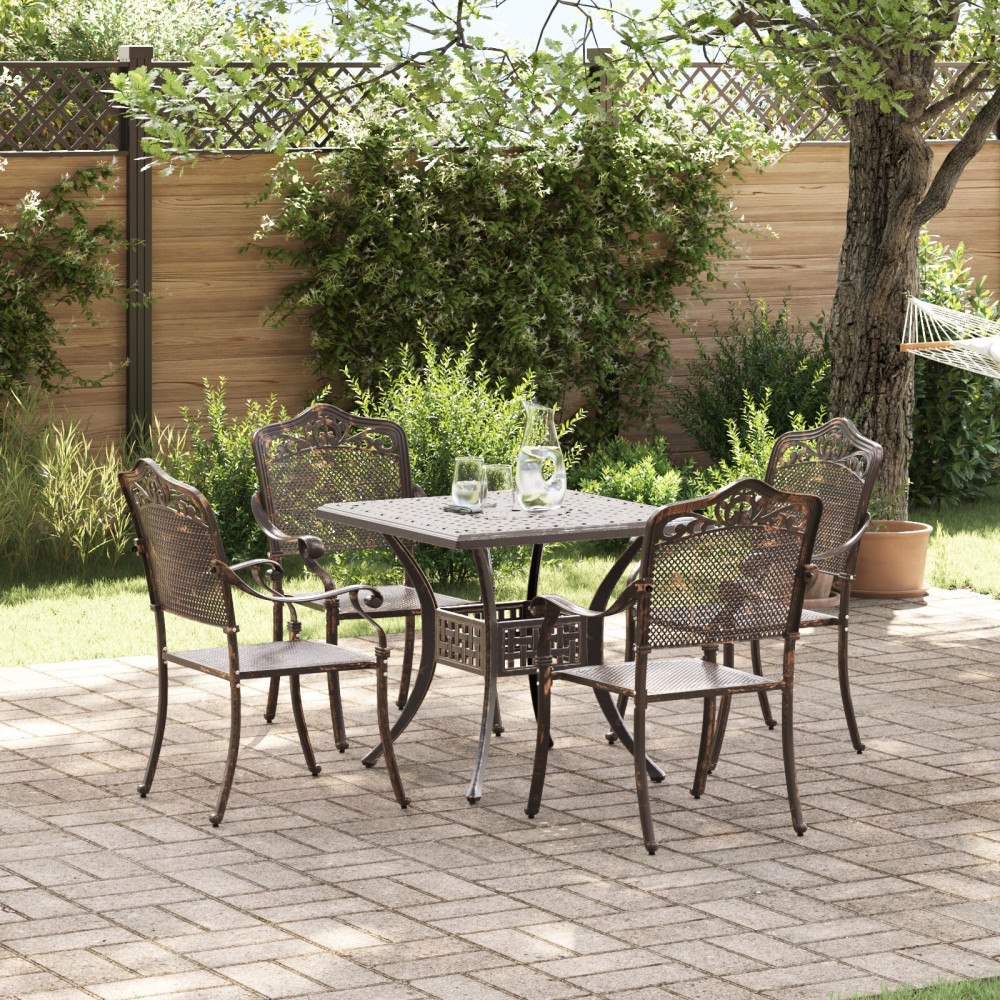 vidaXL Trädgårdsbord Set 5 pcs Brons 80 x 80 x 75 cm Gjutet Aluminium