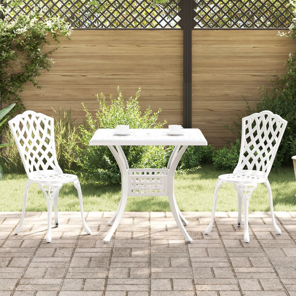vidaXL Trädgårdsbord Set 3 pcs Vit Gjutet Aluminium