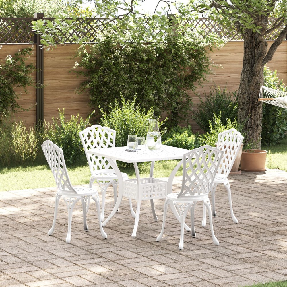 vidaXL Trädgårdsbord Set 5 pcs Vit Gjutet Aluminium