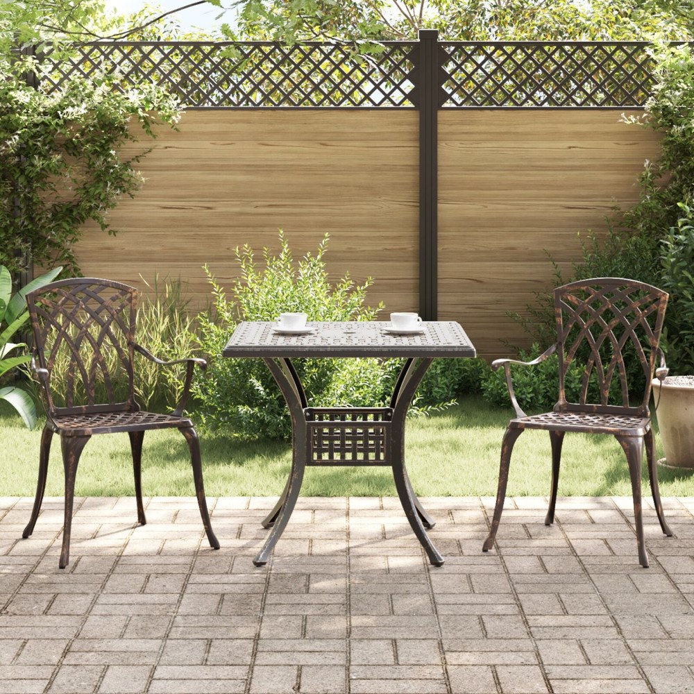vidaXL Trädgårdsbord Set 3 pcs Brons 80 x 80 x 75 cm Gjutet Aluminium